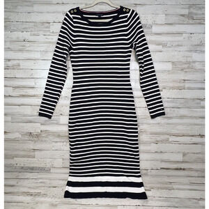Tommy Hilfiger Stretch Striped Nautical Midi Bodycon Dress Lg Navy White